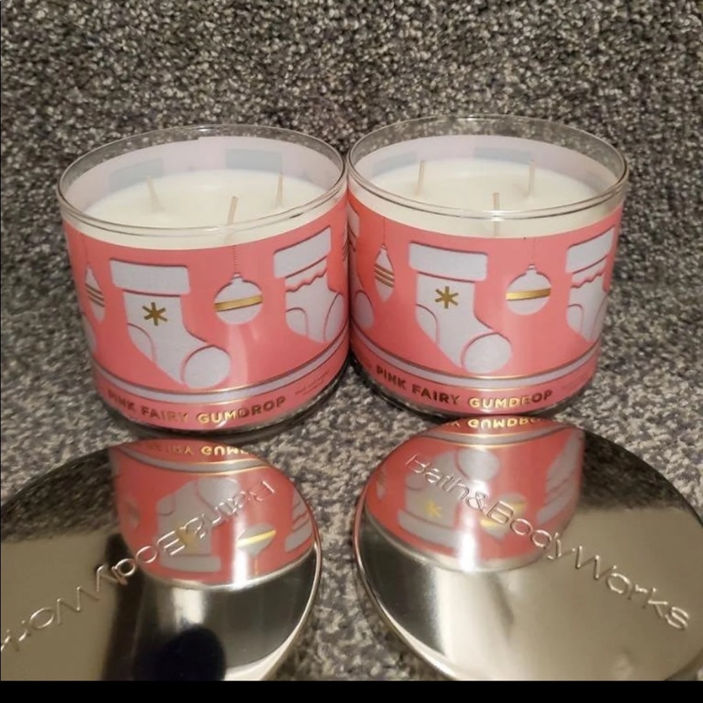 2 Pink Fairy Gumdrop BBW 3 Wick Candles!